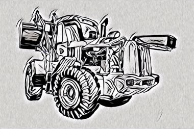 Ekskavatör illüstrasyon izole renk sanat eseri