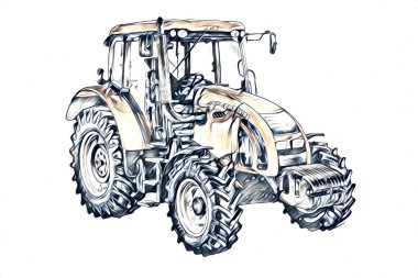 Tarımsal traktör illüstrasyon renk sanat antika komik