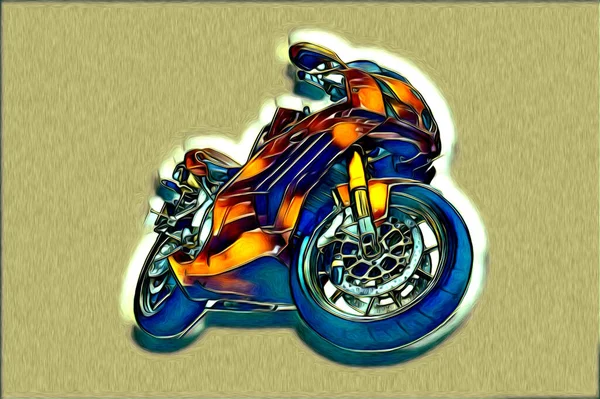 Motorcycle Llustration Color Isolated Art Drawing Painting — 스톡 사진