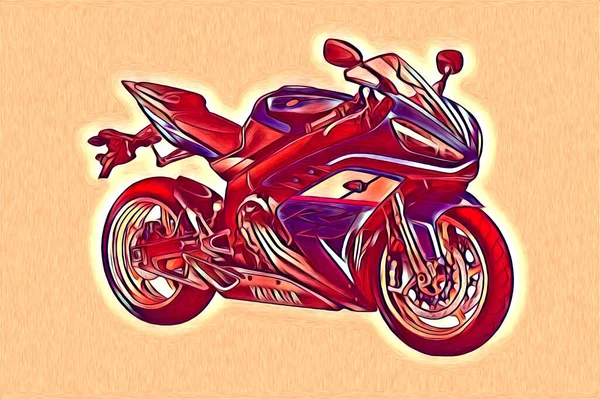 Motorrad Llustration Farbe Isoliert Kunst Zeichnung Malerei — Stockfoto