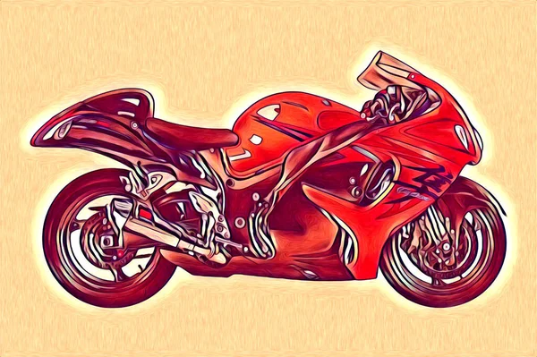 Motorrad Llustration Farbe Isoliert Kunst Zeichnung Malerei — Stockfoto