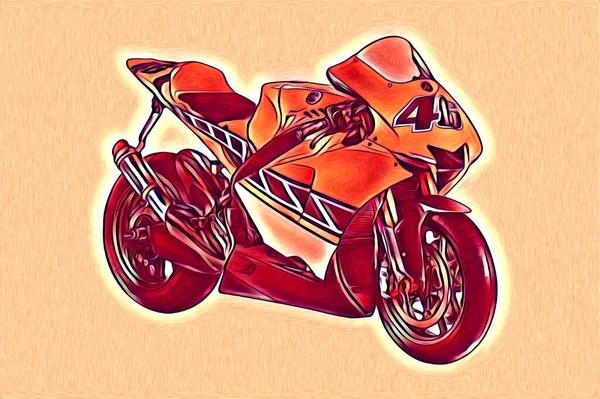 Motocykl Ilustracja Kolor Izolowane Sztuka Rysunek Malarstwo — Zdjęcie stockowe