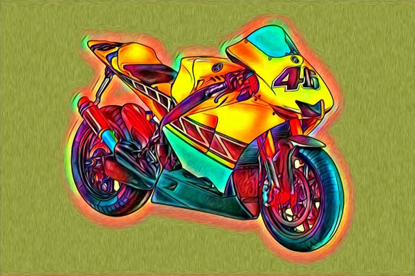 Motorcycle Llustration Color Isolated Art Drawing Painting — 스톡 사진