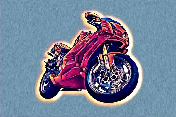 Мотоцикл Ілюстрація Кольоровий Ізольований Художній Малюнок Живопис — стокове фото