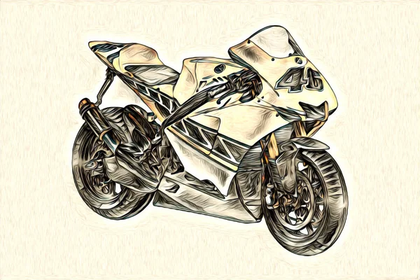 Motorcycle Llustration Color Isolated Art Drawing Painting — 스톡 사진