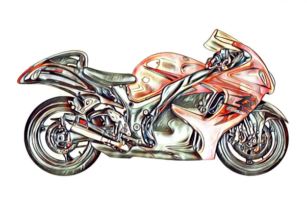 Μοτοσικλέτα Lllustration Χρώμα Απομονωμένη Ζωγραφική Σχέδιο Τέχνης — Φωτογραφία Αρχείου