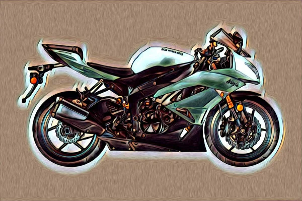 Motorcycle Llustration Color Isolated Art Drawing Painting — 스톡 사진