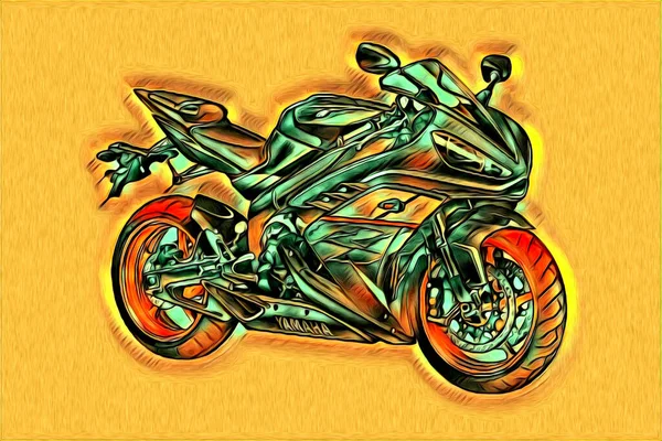 Motorcycle Llustration Color Isolated Art Drawing Painting — 스톡 사진