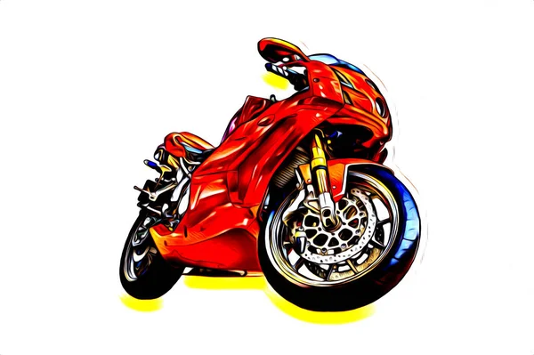 オートバイのイラストの色の隔離されたアートドローイング絵画 — ストック写真