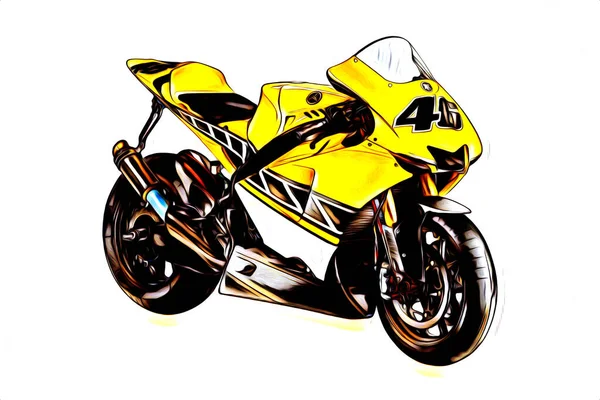 Motorcycle Llustration Color Isolated Art Drawing Painting — 스톡 사진