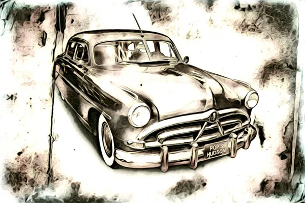 Velho Clássico Carro Retro Vintage Ilustração Desenho — Fotografia de Stock