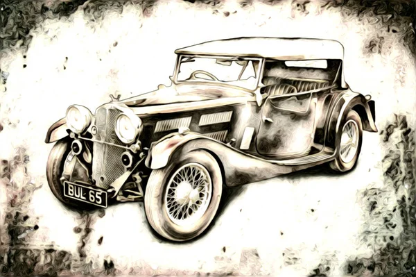 Stary Klasyczny Samochód Retro Vintage Ilustracja Rysunek — Zdjęcie stockowe
