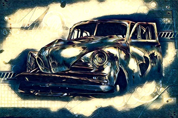 Vieille Voiture Classique Rétro Vintage Illustration Dessin — Photo