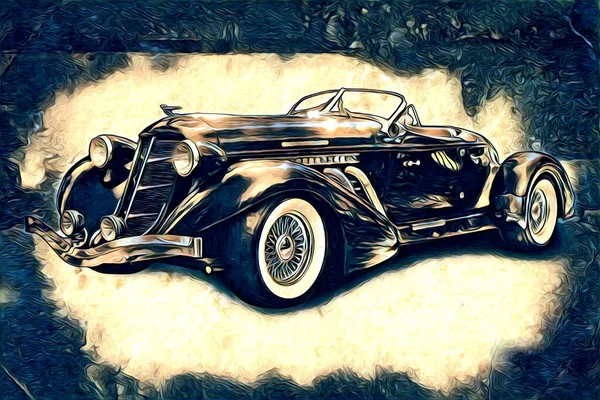 Starý Klasický Auto Retro Vintage Ilustrační Výkres — Stock fotografie