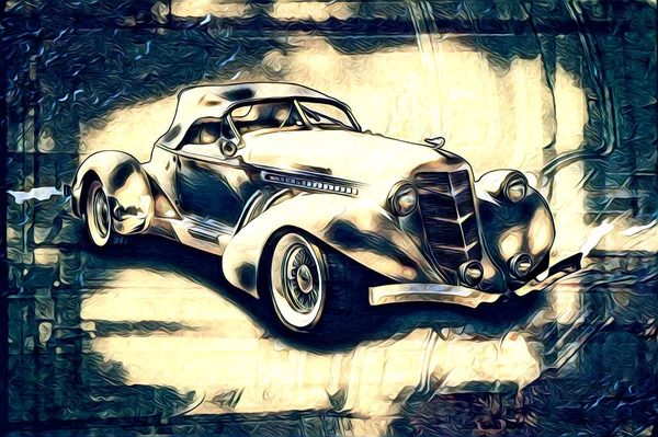 Vecchio Classico Auto Retrò Vintage Illustrazione Disegno — Foto Stock