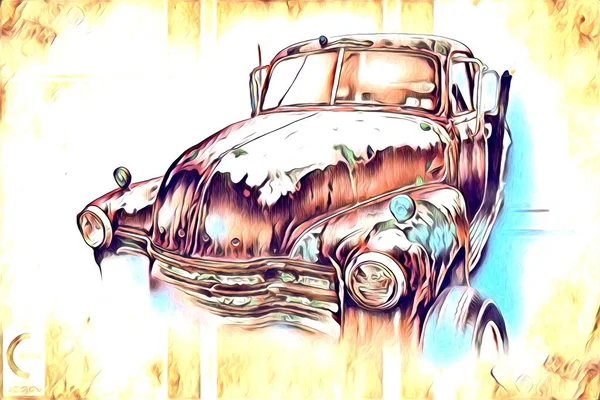 Viejo Clásico Coche Retro Vintage Ilustración Dibujo — Foto de Stock