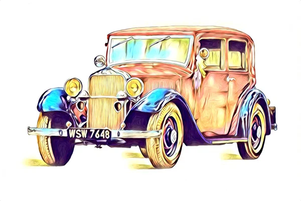 Viejo Clásico Coche Retro Vintage Ilustración Dibujo — Foto de Stock