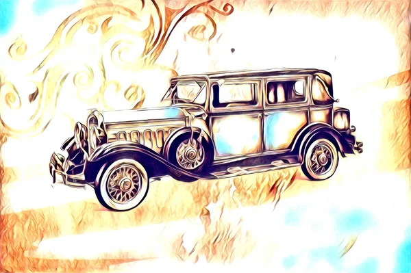 Viejo Clásico Coche Retro Vintage Ilustración Dibujo —  Fotos de Stock