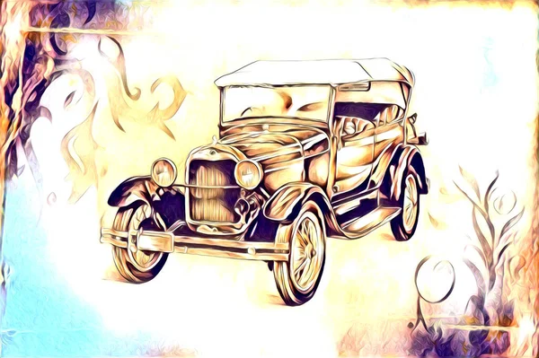 Vecchio Classico Auto Retrò Vintage Illustrazione Disegno — Foto Stock