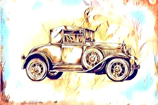 Velho Clássico Carro Retro Vintage Ilustração Desenho — Fotografia de Stock