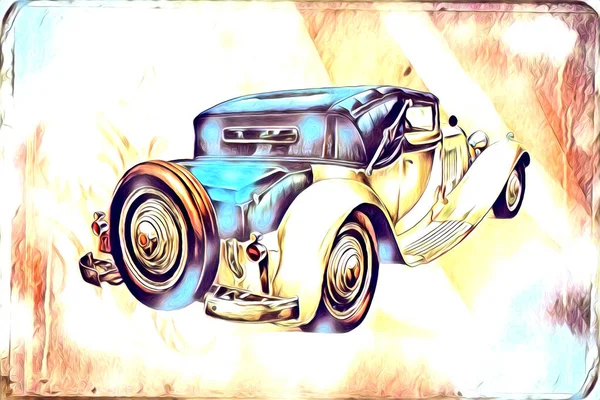 Velho Clássico Carro Retro Vintage Ilustração Desenho — Fotografia de Stock