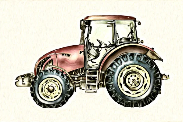 Trattore Agricolo Illustrazione Colore Arte Vintage Antico Divertente — Foto Stock