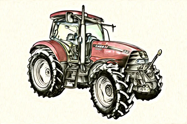 Agricultural tractor illustration color art vintage antique funny