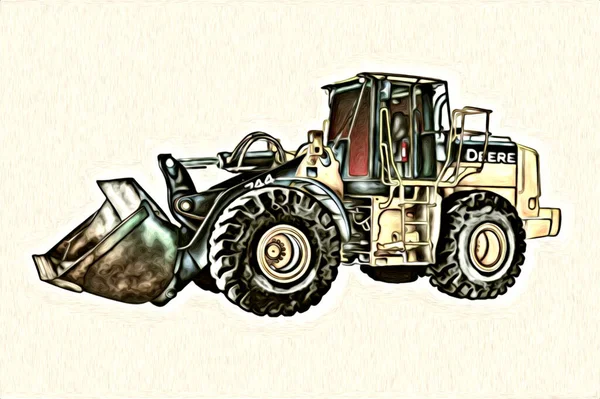 Ilustrasi Traktor Pertanian Warna Seni Antik Antik Lucu — Stok Foto