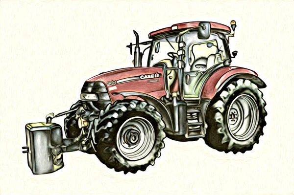 Tractor Agrícola Ilustración Color Arte Vintage Antiguo Divertido —  Fotos de Stock