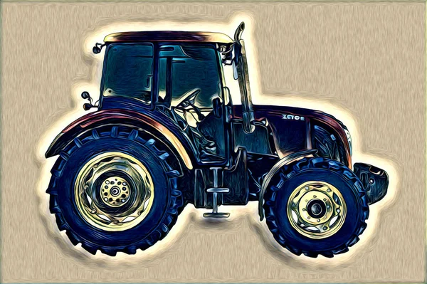 Agricultural Tractor Illustration Color Art Vintage Antique Funny — Stock Photo, Image