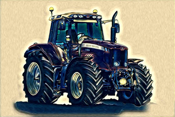 Tracteur Agricole Illustration Couleur Art Vintage Antique Drôle — Photo