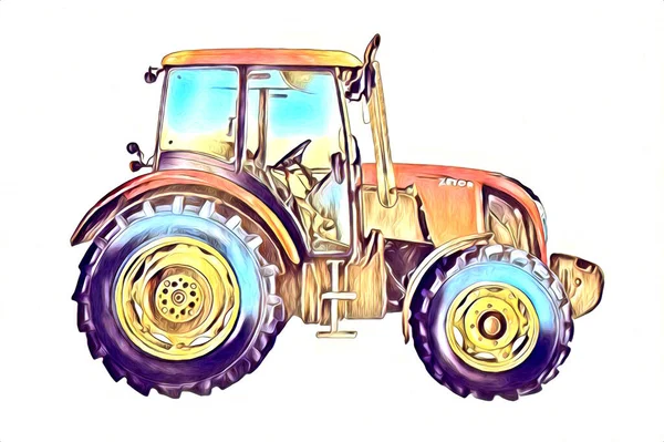 Ciągnik Rolniczy Ilustracja Kolor Sztuka Vintage Antyczne Śmieszne — Zdjęcie stockowe