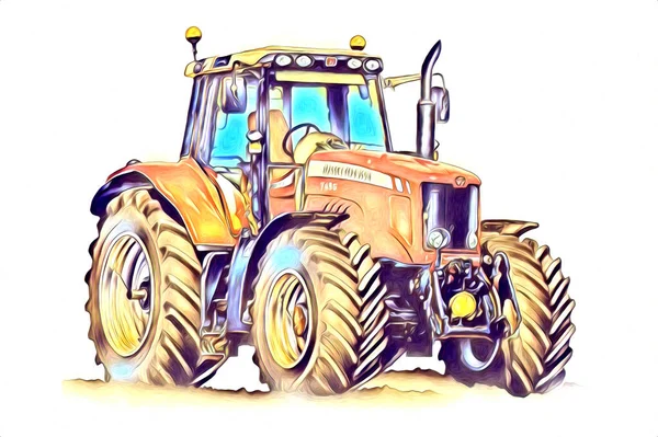 Landwirtschaftliche Traktor Illustration Farbe Kunst Jahrgang Antik Lustig — Stockfoto