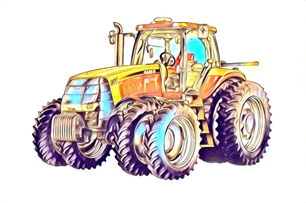 Tracteur Agricole Illustration Couleur Art Vintage Antique Drôle — Photo