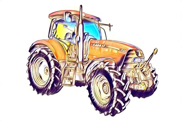 Tracteur Agricole Illustration Couleur Art Vintage Antique Drôle — Photo