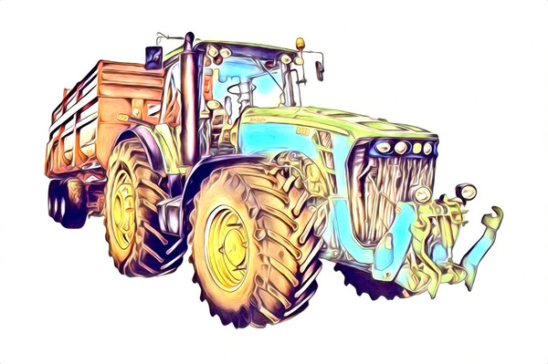 Tracteur Agricole Illustration Couleur Art Vintage Antique Drôle — Photo