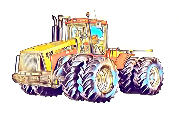 農業トラクターイラストカラーアートヴィンテージアンティーク面白い — ストック写真