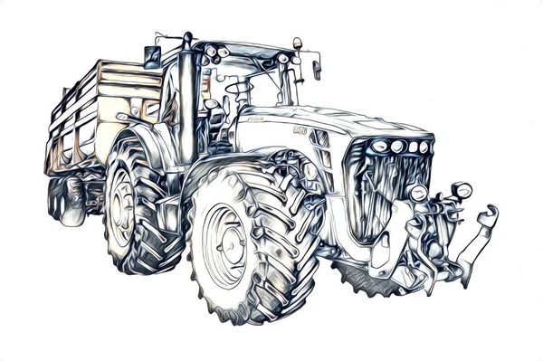 Tarımsal Traktör Illüstrasyon Renk Sanat Antika Komik — Stok fotoğraf