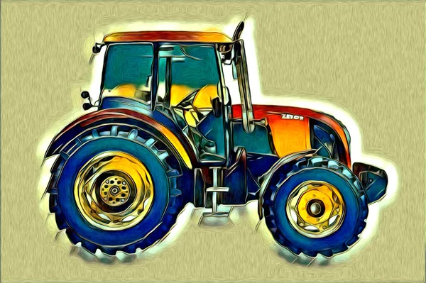 Agricultural Tractor Illustration Color Art Vintage Antique Funny — Stock Photo, Image