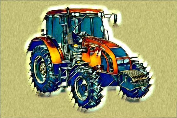 Tracteur Agricole Illustration Couleur Art Vintage Antique Drôle — Photo