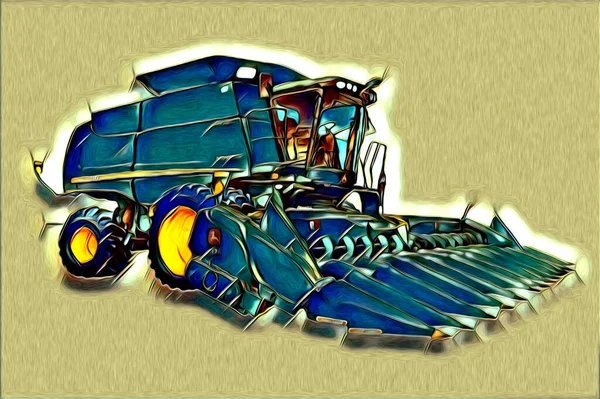 Agricultural Tractor Illustration Color Art Vintage Antique Funny — Stock Photo, Image