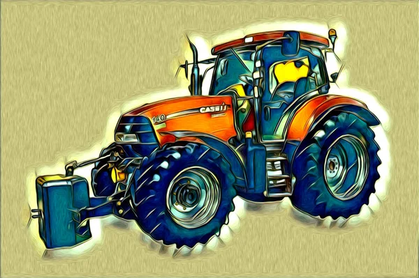 Tracteur Agricole Illustration Couleur Art Vintage Antique Drôle — Photo