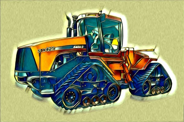 Tracteur Agricole Illustration Couleur Art Vintage Antique Drôle — Photo