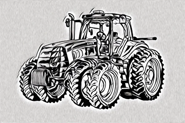 Agricultural Tractor Illustration Color Art Vintage Antique Funny — Stock Photo, Image