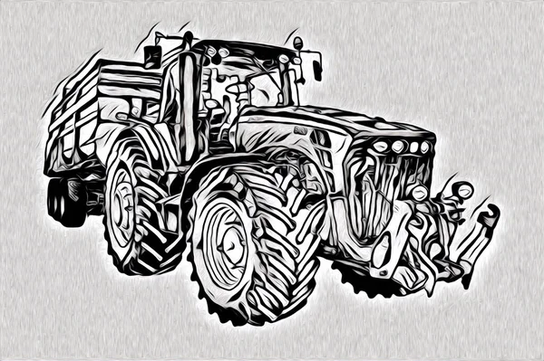 Agricultural Tractor Illustration Color Art Vintage Antique Funny — Stock Photo, Image