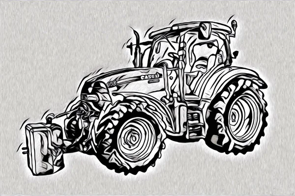 Ciągnik Rolniczy Ilustracja Kolor Sztuka Vintage Antyczne Śmieszne — Zdjęcie stockowe