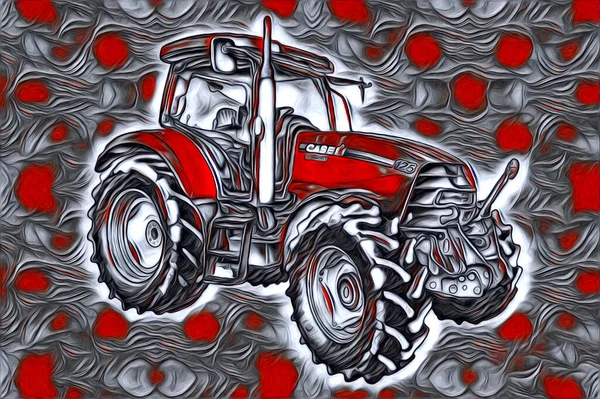 Agricultural Tractor Illustration Color Art Vintage Antique Funny — Stock Photo, Image