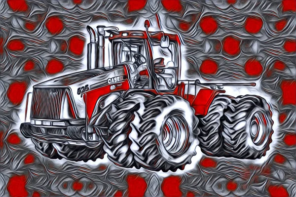 Tractor Agrícola Ilustración Color Arte Vintage Antiguo Divertido — Foto de Stock