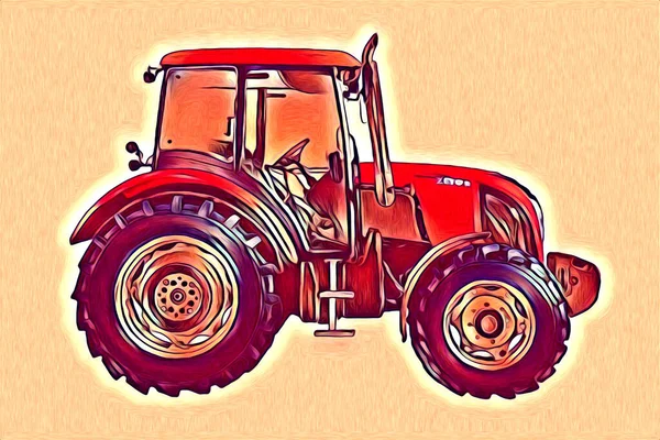 Tractor Agrícola Ilustración Color Arte Vintage Antiguo Divertido —  Fotos de Stock