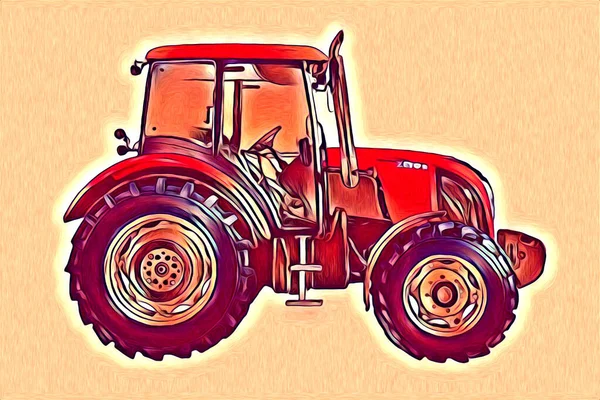 Tracteur Agricole Illustration Couleur Art Vintage Antique Drôle — Photo